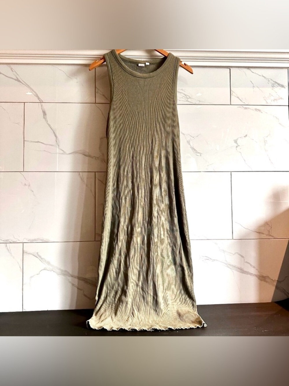 GAP Ribbed Sleeveless Maxi Dress Olive Green